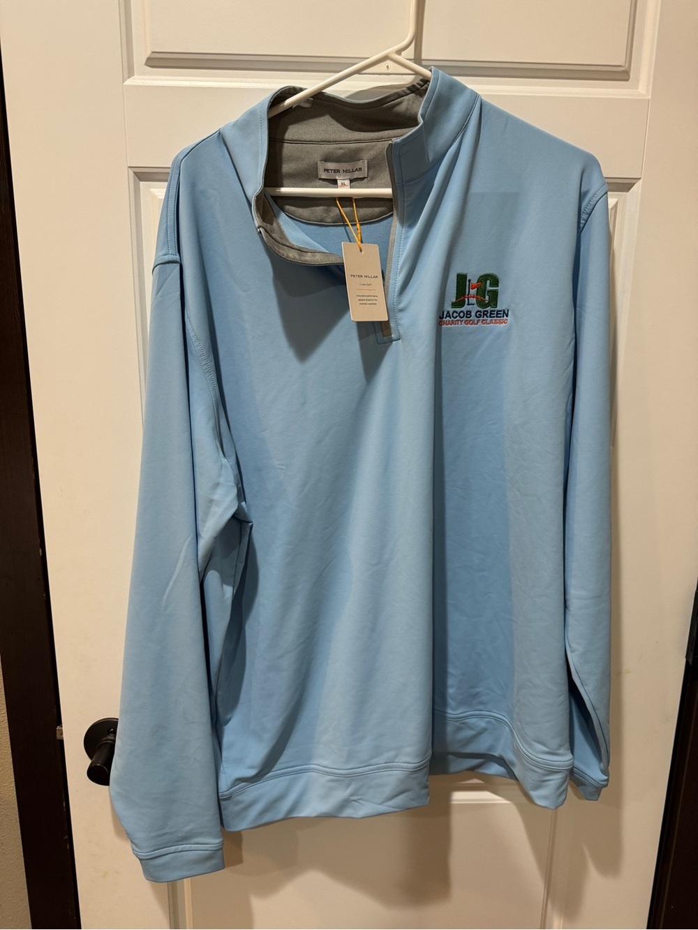 Peter Millar Light Blue Pullover with Jacob Green Charity Golf Logo